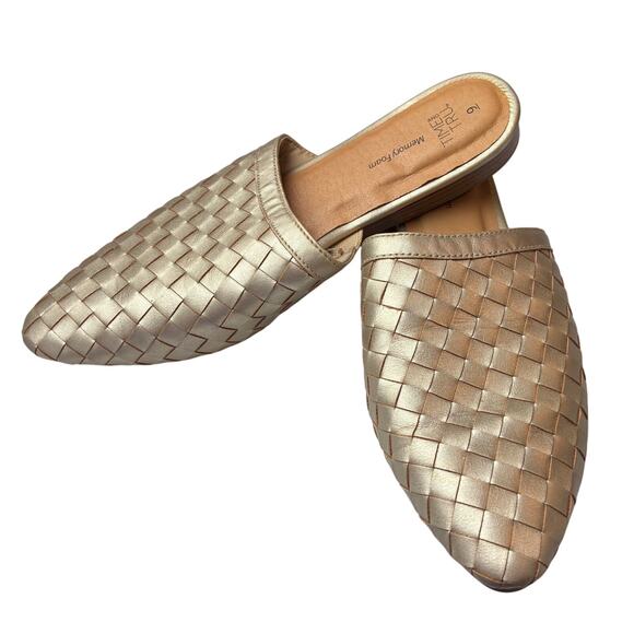 Time & Tru Slip On Gold Weave Mules Women's 9 Holiday Party Christmas Slip On - Picture 1 of 5